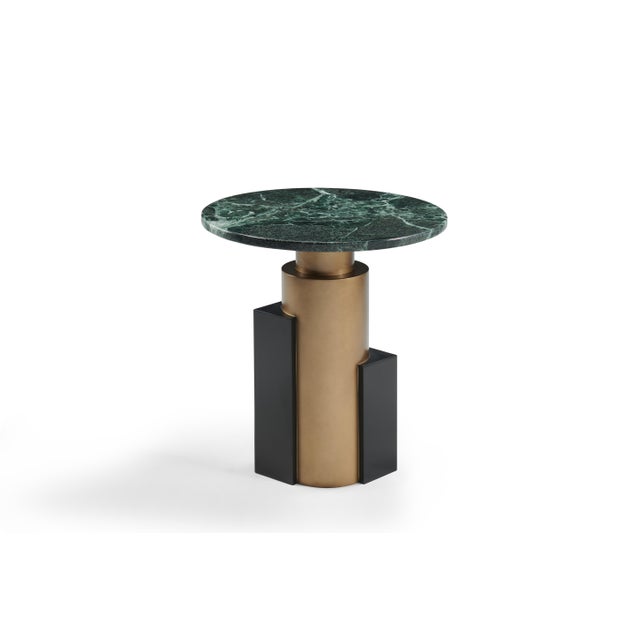 Contemporary Jojo Modern Green Marble and Brass Round Side Table For Sale - Image 3 of 3