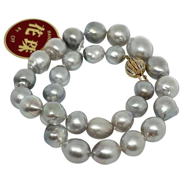 Traditional Hanadama Tahitian Pearl Necklace Women 14k Gold Certified For Sale - Image 3 of 9