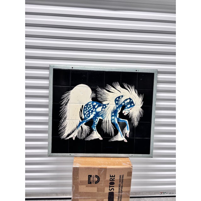 Vintage Serigraph Spirit Horse by Noted Potawatomi Artist Woodrow Wilson "Woody" Crumbo (1912–1989), Mounted in a Custom Tile For Sale - Image 11 of 12