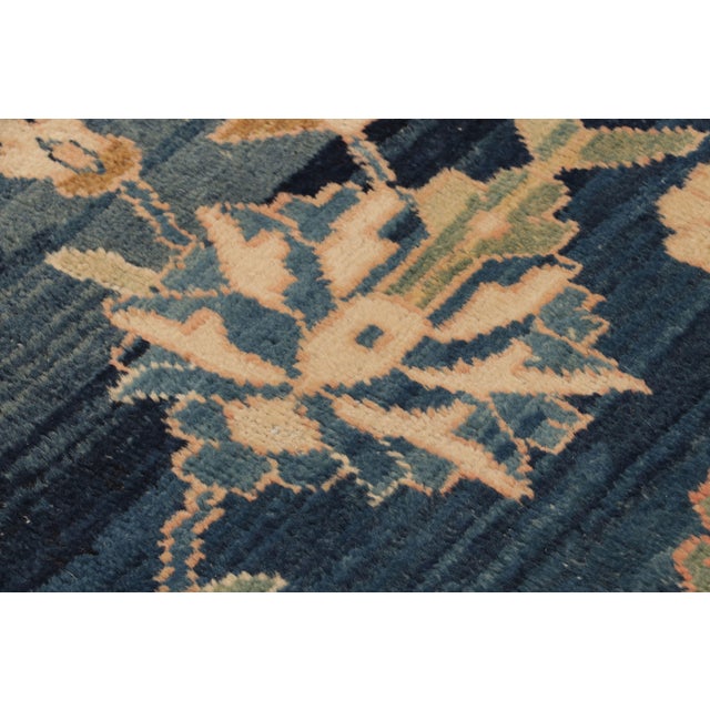Textile Hand-Knotted Traditional Mahal Floral Vintage Persian Runner in Blue and Yellow For Sale - Image 7 of 9