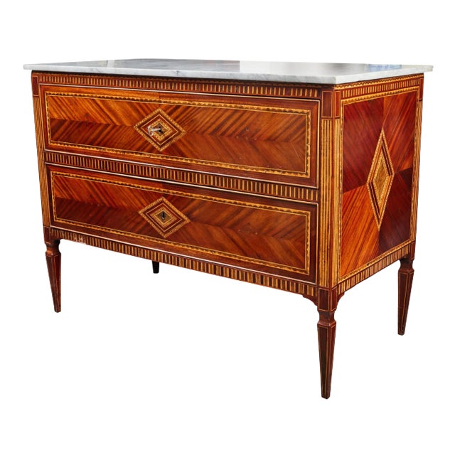 Marquetry Marble Top Commode For Sale