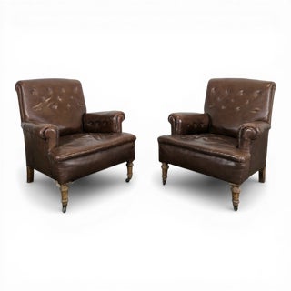 Vintage Leather Club Chairs, Set of 2 For Sale