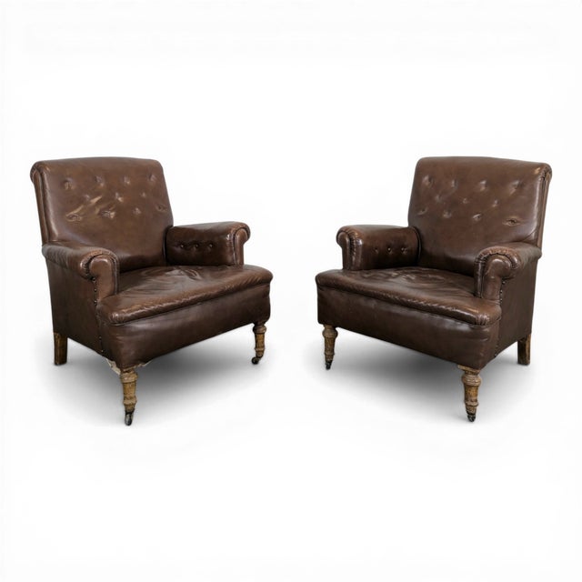 Vintage Leather Club Chairs, Set of 2 For Sale