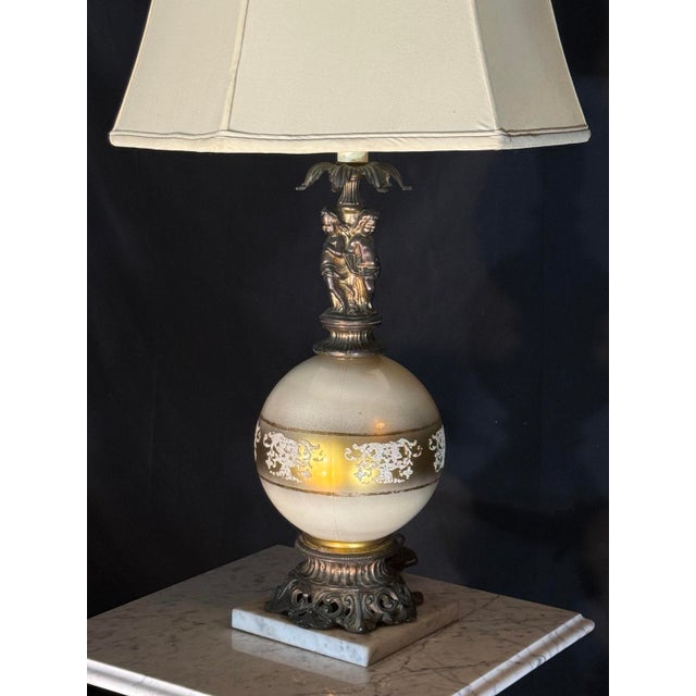 Ivory 2000s Neoclassical Cherub Table Lamp With Ivory Glass Globe For Sale - Image 8 of 8