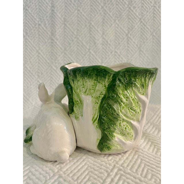 Late 20th Century Vintage Ceramic Bunny Rabbit and Cabbage Leaf Majolica Style Planter For Sale - Image 5 of 9