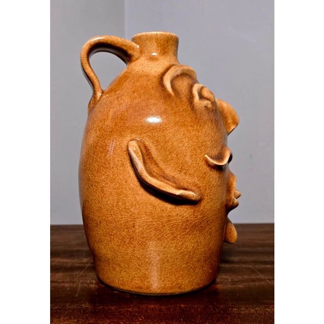 ​Vintage Rodney Leftwich Signed Nc Folk Art Pottery Stoneware Face Jug For Sale - Image 11 of 11
