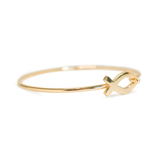 James Avery Retired 14k Yellow Gold Fish Ichthus Hook Bangle Bracelet For Sale - Image 4 of 8