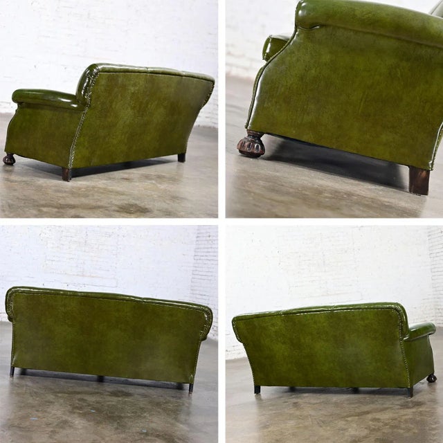 1940-1950s Traditional Green Naugahyde Faux Leather Lawson Club Style Sofa W/Rolled Arms For Sale - Image 9 of 12