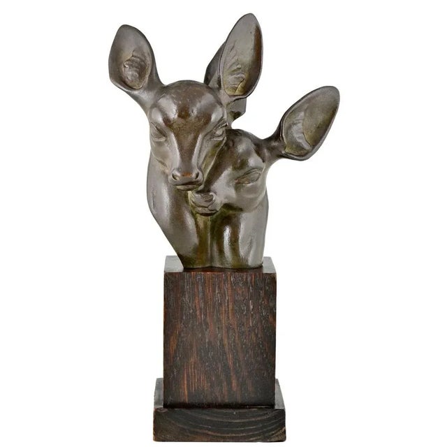 G.H. Laurent, Art Deco Bust of Two Deer, 1930, Bronze For Sale - Image 11 of 11