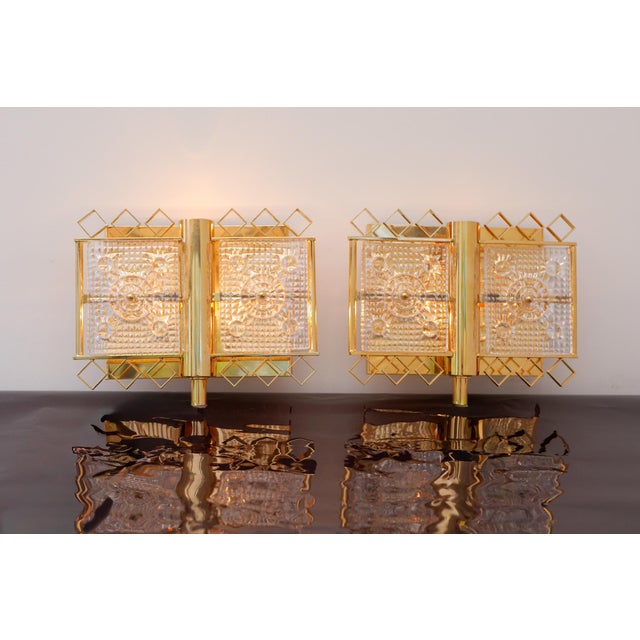 Wall-Mounted Sconces in Glass and Brass Lamps by Carl Fagerlund for Orrefors, Sweden, 1970s, Set of 2 For Sale - Image 13 of 14