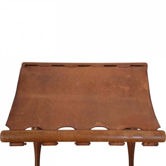 Vintage Gold High Stool in Natural Leather by Poul Hundevad, 1960s For Sale - Image 3 of 7