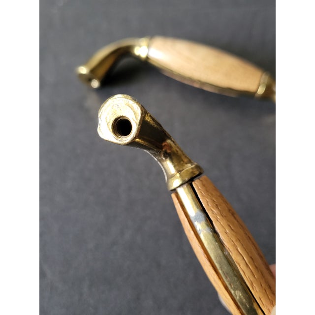 Brass Vintage Belwith Brass & Oak Wood Cabinet Drawer Pulls For Sale - Image 8 of 10