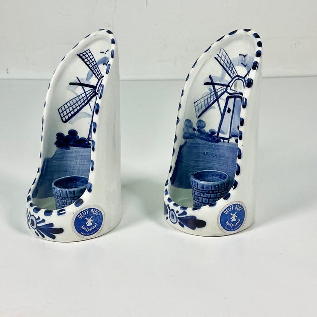 Navy Blue 1950s Vintage Holland Delft Boho Chic Handpainted Candleholder Wall Sconces - A Pair. For Sale - Image 8 of 15