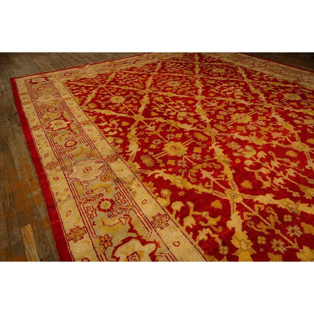 1890s Traditional Red Diamond Knotted Wool Antique Oushak Turkish Decorative Rug For Sale - Image 4 of 9