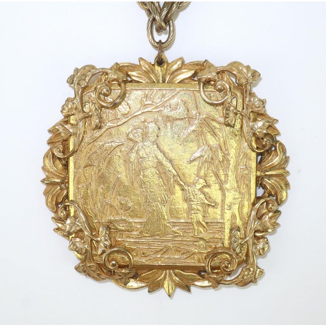 1950s Miriam Haskell Ornate Gold Plated Asian Chinoiserie Medallion Necklace, 1950's For Sale - Image 5 of 12