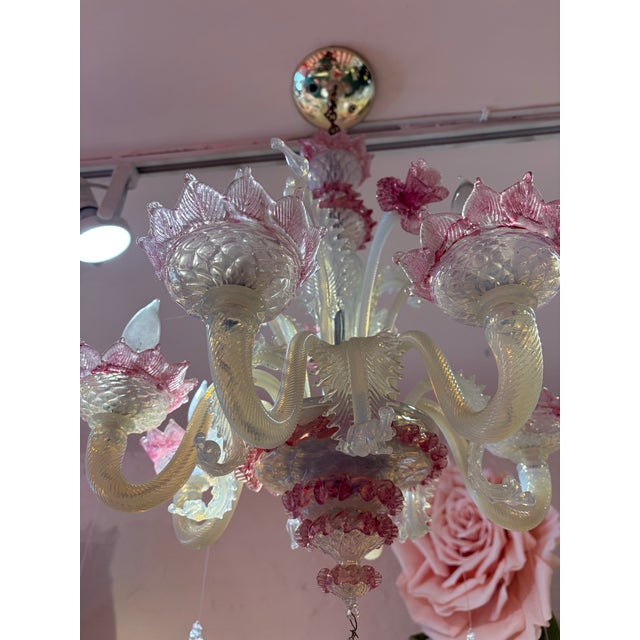 1950s Rose & Cream Murano Floral Chandelier For Sale - Image 5 of 7
