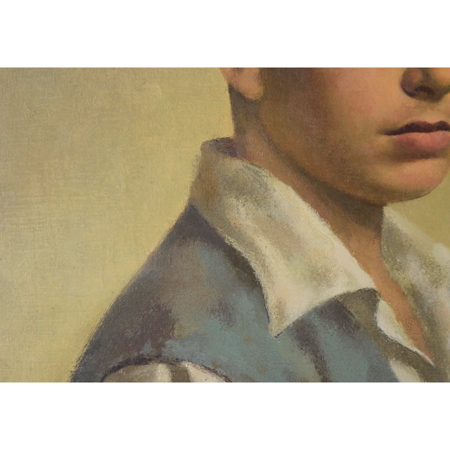 1950s "The Child Star" Mid Century Portrait of a Boy With Brown Eyes Oil on Canvas by William Robert Shulgold For Sale - Image 5 of 10