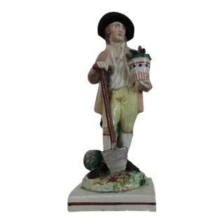 Antique 18th Century Staffordshire Pearlware Figure of a Gardener For Sale