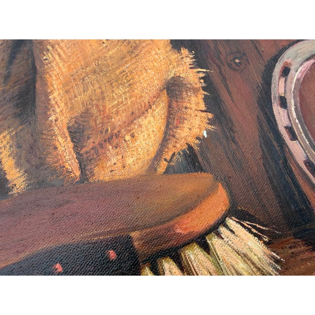 Vintage Original Trompe-L’Oeil Western Still Life Oil Painting in Rustic Wood Frame For Sale - Image 12 of 12