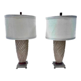 Mid-Century Modern Ceramic/Bronze Swirl Lamps, Pr For Sale