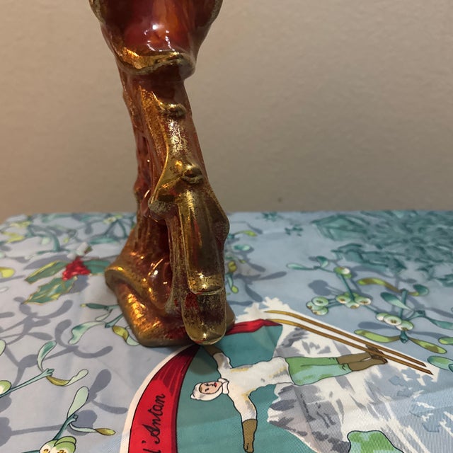 1950s Vintage Mid-Century Hollywood Regency Ceramic Swan Figurine - Brown & Orange Drip Glaze For Sale - Image 5 of 11