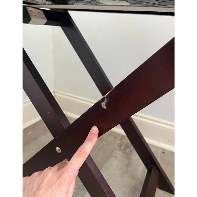 1980s 1980s Dark Wood Folding Butler Tray Table Woven Bamboo Inlay Removable Serving Tray For Sale - Image 5 of 13
