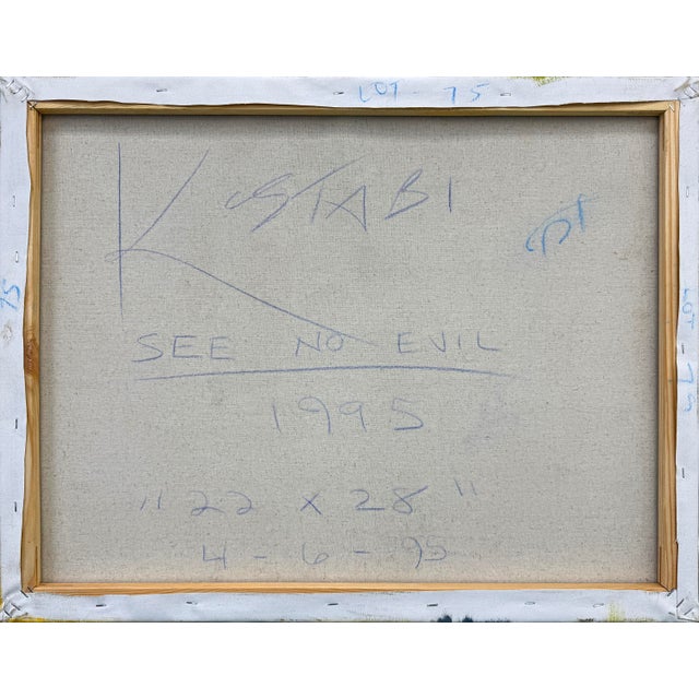 Contemporary Mark Kostabi, See No Evil, Original Painting on Canvas, Hand Signed, 24x30 In. Framed, 1995 For Sale - Image 3 of 3