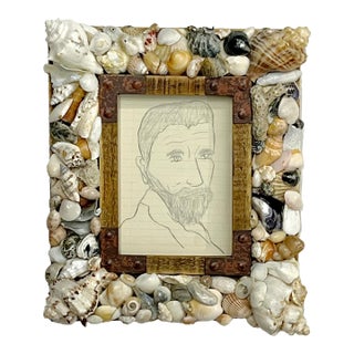 Vintage 1960's Portrait Sketch of Michelangelo in Coquillage Frame For Sale