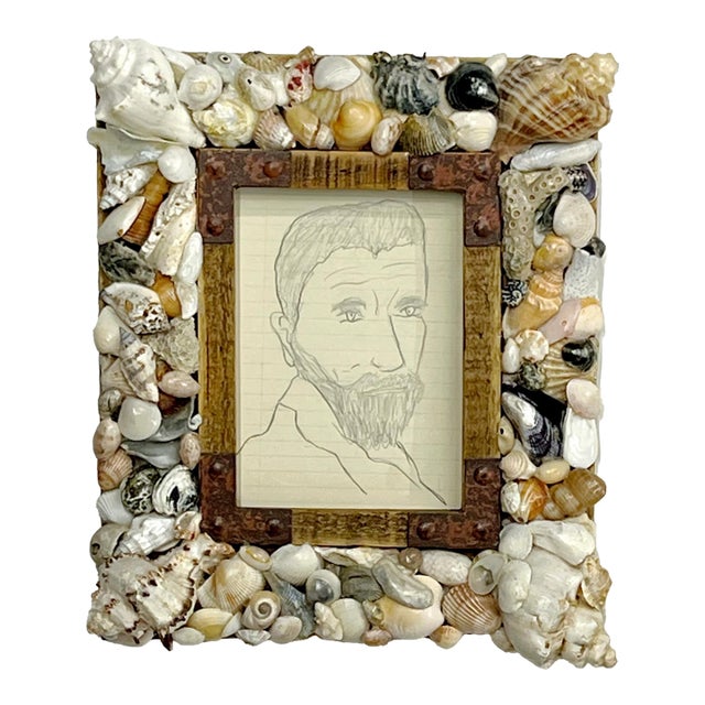 Vintage 1960's Portrait Sketch of Michelangelo in Coquillage Frame For Sale