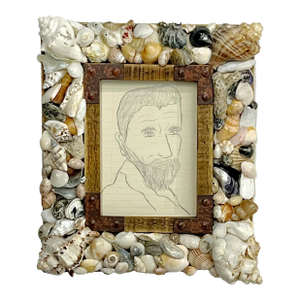 Vintage 1960's Portrait Sketch of Michelangelo in Coquillage Frame