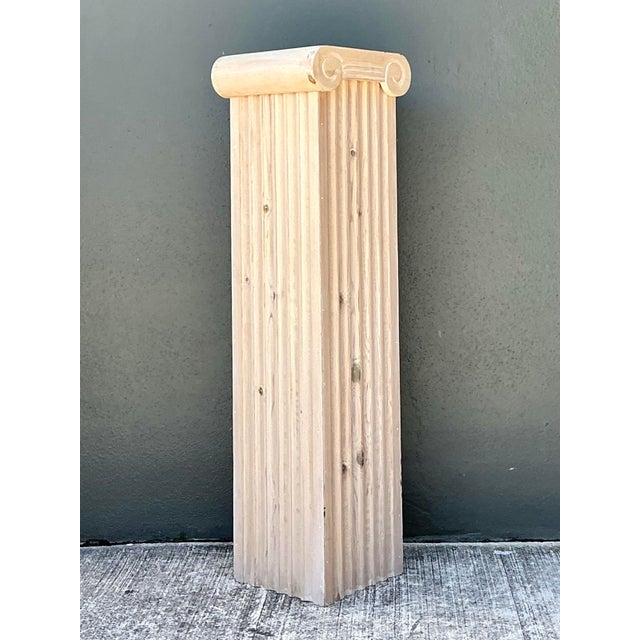 Vintage Washed Knotty Pine Column Pedestal For Sale - Image 10 of 12
