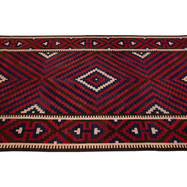 1960s Mid-20th Century Turkish Kilim Red Handmade Geometric Wool Rug For Sale - Image 5 of 10