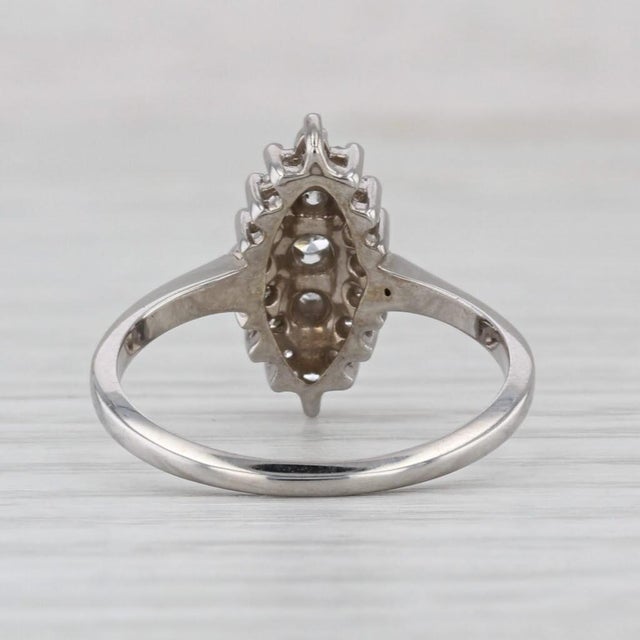 Metal 0.20ctw Diamond 3-Stone Marquise Halo Ring 14k White Gold Size 6.25 For Sale - Image 7 of 8