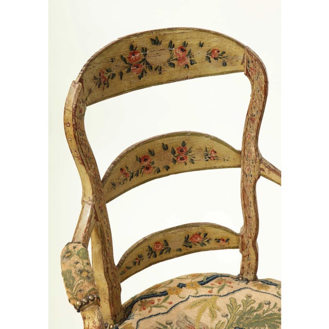 Pair of Continental Painted Armchairs With Needlework Seats For Sale - Image 11 of 13