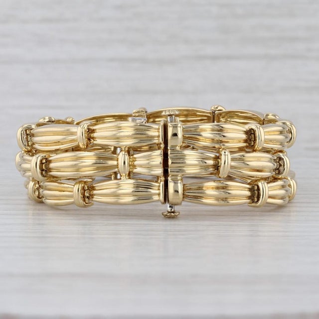 Modern Vintage Tiffany 3-Row Bracelet 18k Yellow Gold W/ Box Magazine 7" 18mm For Sale - Image 3 of 8