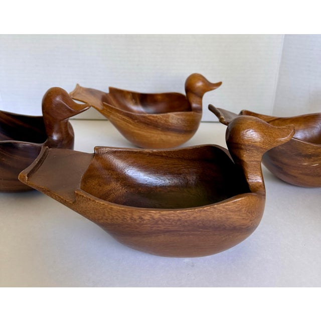 Mid-Century Modern Hand-Carved Wood Duck Salad Bowl Set With Serving Bowl - 9 Pieces For Sale - Image 12 of 12