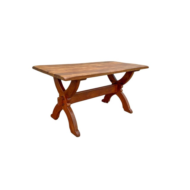 Brown Brutalist X-Base Trestle Dining Table in Oak by Bram Sprij, 1960s For Sale - Image 8 of 9