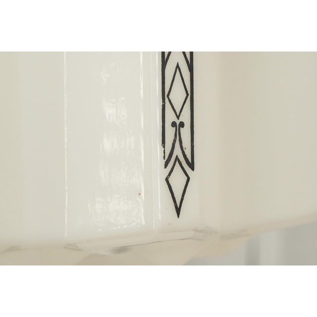 Mid 20th Century Vintage Art Deco Scalloped Stenciled Opal Glass Pendant Light For Sale - Image 5 of 8