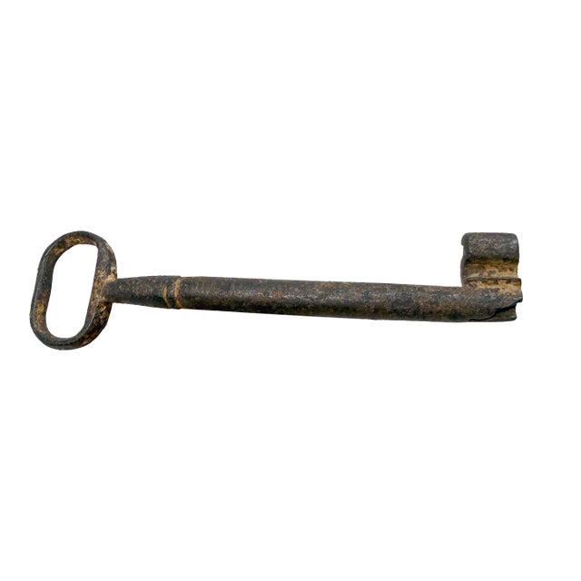 Large Rare 18th Century Hand Wrought Iron Open Barrel Shaft Bit Skeleton Key For Sale