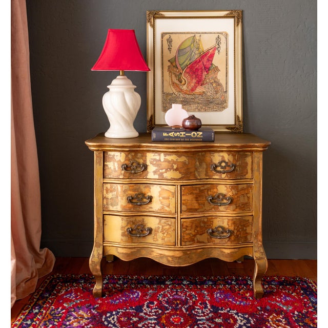 Italian Florentine Style Painted Gold Distressed Chest of Drawers For Sale - Image 4 of 13