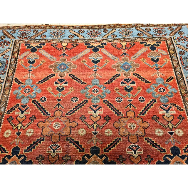 Textile Vintage Persian Malayer Area Rug, Hand-Knotted Wool, Geometric Pattern, 4x6, Red & Blue For Sale - Image 7 of 14
