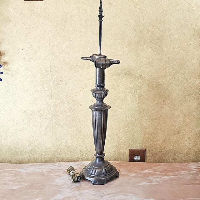 Vintage Neoclassical Metal Column Table Lamp With Double Pull Chains For Sale - Image 14 of 18