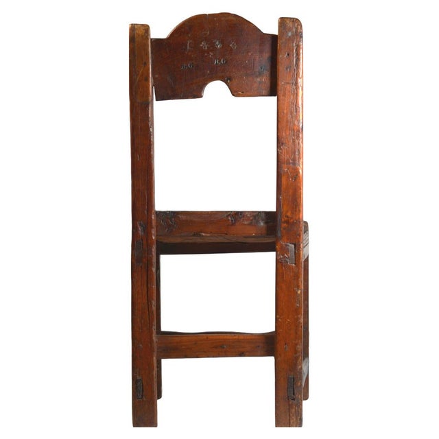 Rustic Folk Art Italian Chair with Carved Backrest, 1838, Wood For Sale - Image 3 of 10
