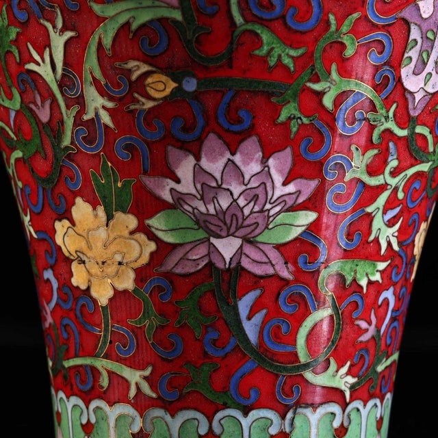 Red Pair of Gilt Bronze Cloisonné Enamel Floral Meiping Vases For Sale - Image 8 of 9