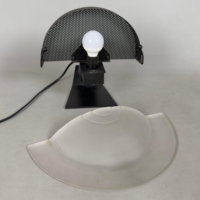 Crescent Moon Table Lamp in Opal Glass and Metal, 1980s For Sale - Image 9 of 14