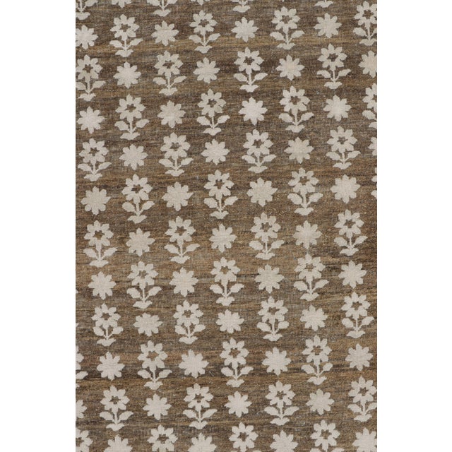 Rug & Kilim’s Modern Block Print Rug in Brown with White Floral Patterns - 9x12 For Sale In New York - Image 6 of 7