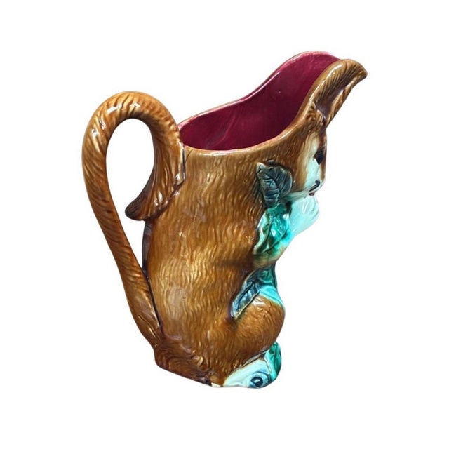 French Country French Majolica Squirrel Pitcher Orchies, Circa 1890 For Sale - Image 3 of 5