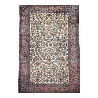 Antique Oversized Persian Kerman Lavar Rug, Hand-Knotted Wool, Allover Floral Vase Pattern, Ivory & Pink, 11’ X 20’ For Sale