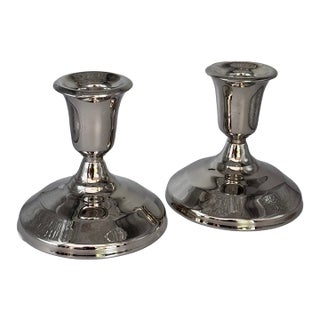 Vintage Silver Plated Art Deco Style Taper Candle Holders - A Pair For Sale