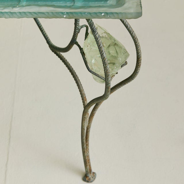 French Cast-Glass + Patinated Iron Desk Attributed Gilles Chabrier, 1992 For Sale - Image 9 of 18